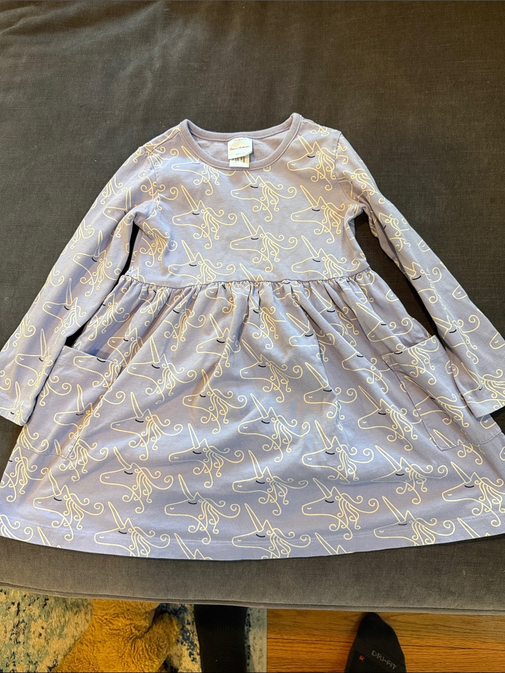 Girls' Hanna Andersson Lavender Unicorn Print Long-Sleeve Dress